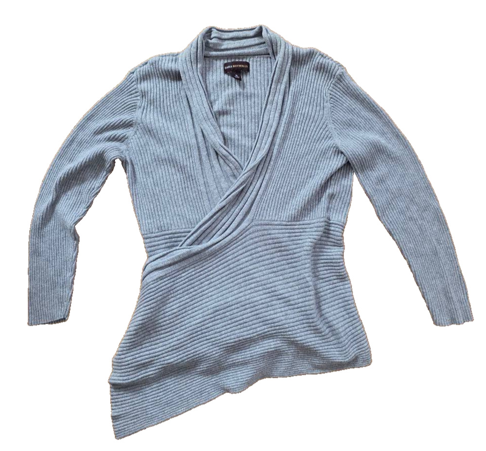Dana Buchman cotton v-neck knitted assymetrical Grey Sweater X-Large A001811